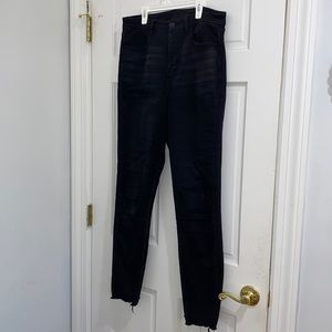 Black Distressed High Waisted Curvy Jeggings from AE